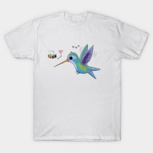 Cute bee and hummingbird cartoon illustration T-Shirt